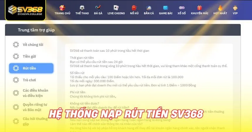 Hệ thống nạp rút tiền SV368